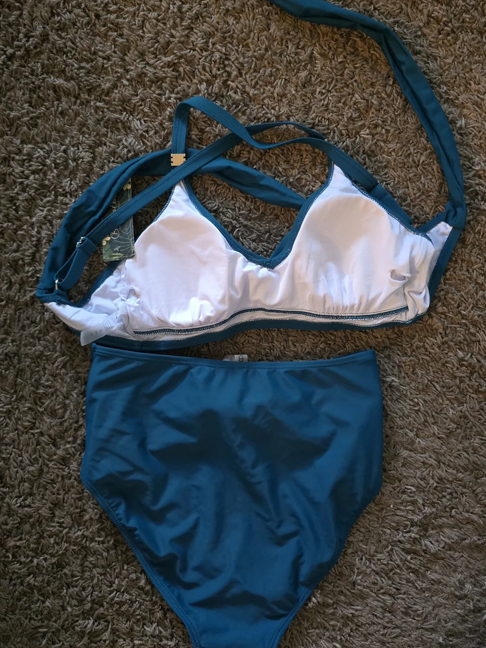 Blooming Jelly. Teal Twist-Front High-Waist Bikini Set - Women Swim. Medium. NWT